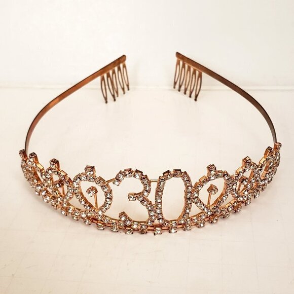 30th Birthday Age 30 Gold Colored Crystal Tiara - Picture 1 of 10